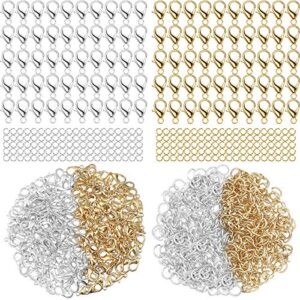 600 pieces lobster clasps and open jump rings set lobster claw clasps for jewelry making and bracelets (gold, silver)