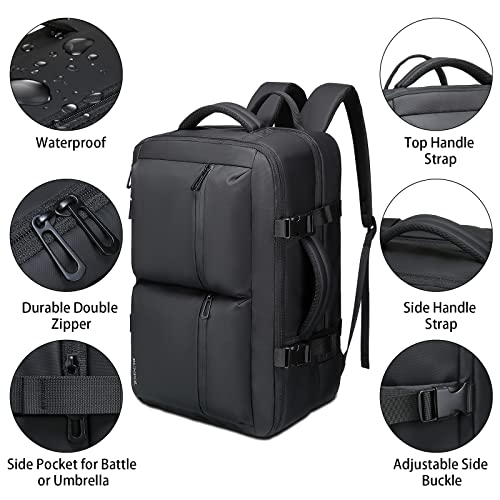 BUNPOL Laptop Backpack, 23L Business Travel Backpacks Airline Approved Men Women Casual Weekender Bookbag School College Water Resistant Daypack Black