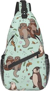 sea otter unisex sling backpack crossbody shoulder bags for men women lightweight daypacks casual chest bag with adjustable strap for walking biking hiking travel sport gym