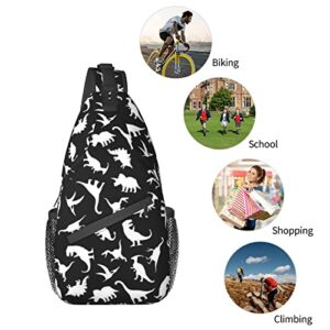 Cute Funny Dino Sling Bag Crossbody Backpack for Women Men Travel Hiking Daypack Dinosaur Crossbody Shoulder Bag