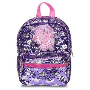 peppa pig mini backpack for girls for kindergarten & elementary school, 10 inch, flip sequins patch, adjustable straps, lightweight travel bag for kids