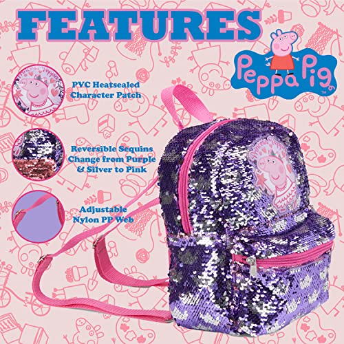 Peppa Pig Mini Backpack for Girls for Kindergarten & Elementary School, 10 Inch, Flip Sequins Patch, Adjustable Straps, Lightweight Travel Bag for Kids