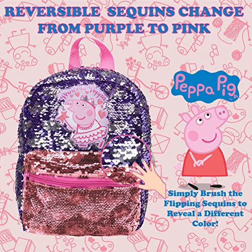 Peppa Pig Mini Backpack for Girls for Kindergarten & Elementary School, 10 Inch, Flip Sequins Patch, Adjustable Straps, Lightweight Travel Bag for Kids