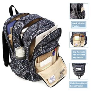 Large Travel Backpack for Women College Campus Bookbag XL Lightweight School Bag Fits 15.6 Inch Laptop Water-resistant Casual Daypack Airline Approved Carry On Backpack Grey Paisley Mochilas De Mujer