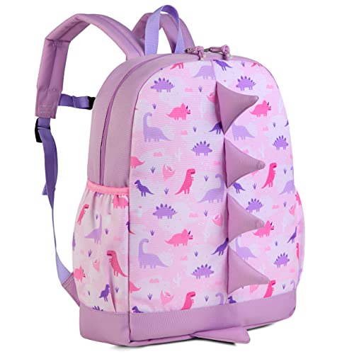 VASCHY Dinosaur Toddler Backpacks, Cute Water Resistant Little Boys Girls Backpack Chest Strap for Kindergarten,Rucksack Schoolbag Bookbag for Kids Pink