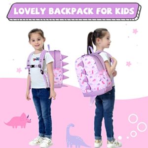 VASCHY Dinosaur Toddler Backpacks, Cute Water Resistant Little Boys Girls Backpack Chest Strap for Kindergarten,Rucksack Schoolbag Bookbag for Kids Pink