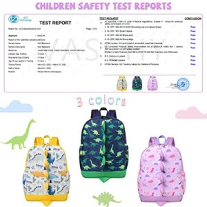 VASCHY Dinosaur Toddler Backpacks, Cute Water Resistant Little Boys Girls Backpack Chest Strap for Kindergarten,Rucksack Schoolbag Bookbag for Kids Pink