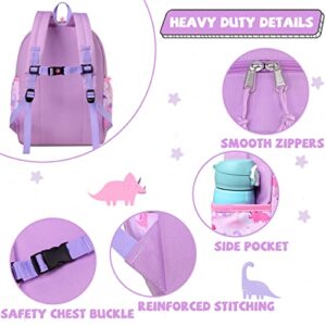 VASCHY Dinosaur Toddler Backpacks, Cute Water Resistant Little Boys Girls Backpack Chest Strap for Kindergarten,Rucksack Schoolbag Bookbag for Kids Pink