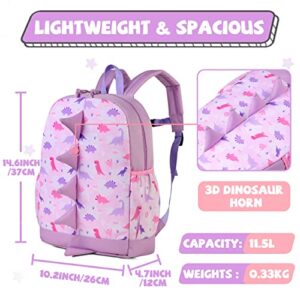 VASCHY Dinosaur Toddler Backpacks, Cute Water Resistant Little Boys Girls Backpack Chest Strap for Kindergarten,Rucksack Schoolbag Bookbag for Kids Pink