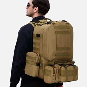 HHE 55L Military Tactical Bag for Camping Hiking Trekking Hunting Bug Out Bag Outdoor Backpack (Khaki),Large