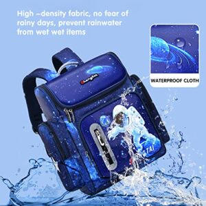 Astronaut School Backpack for Boys Large Capacity Waterproof Light Weight Schoolbag Bookbag for Kids Primary School Student (Blue)