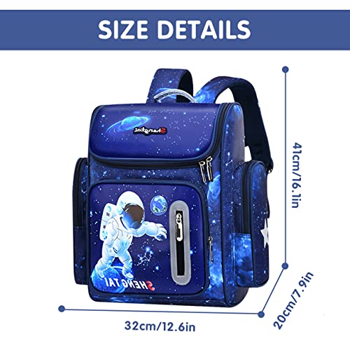 Astronaut School Backpack for Boys Large Capacity Waterproof Light Weight Schoolbag Bookbag for Kids Primary School Student (Blue)