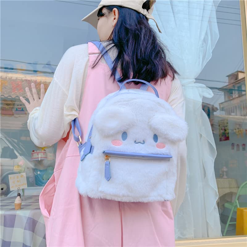 HDHTB Cute Girl Small Plush Bag Backpacks Kawaii Cartoon Japanese Anime Furry Bag Leisure Daily Backpack Schoolbag Bookbag (White)