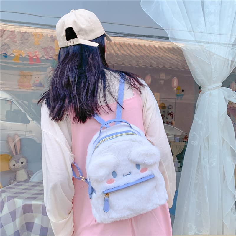 HDHTB Cute Girl Small Plush Bag Backpacks Kawaii Cartoon Japanese Anime Furry Bag Leisure Daily Backpack Schoolbag Bookbag (White)