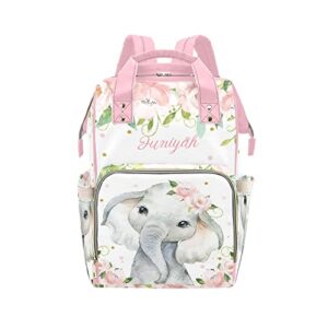 elephant soft pink blush floral personalized diaper backpack with name custom mommy nursing baby bag travel daypack