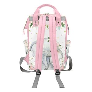 Elephant Soft Pink Blush Floral Personalized Diaper Backpack with Name Custom Mommy Nursing Baby Bag Travel Daypack