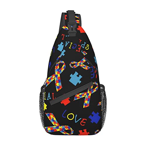 Autism Awareness Special Love Chest Crossbody Bag Lightweight Sling Backpack Unisex Chest Pack Shoulder Bag For Men Women