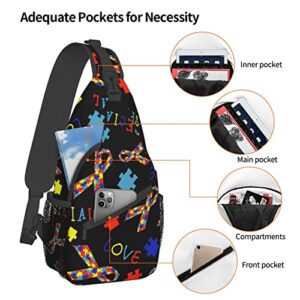 Autism Awareness Special Love Chest Crossbody Bag Lightweight Sling Backpack Unisex Chest Pack Shoulder Bag For Men Women