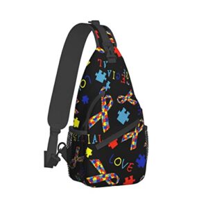 Autism Awareness Special Love Chest Crossbody Bag Lightweight Sling Backpack Unisex Chest Pack Shoulder Bag For Men Women