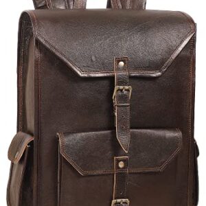 Handmade World Vintage Full Grain 16 Inch Leather Laptop Backpack Casual Bookbag Daypack Camping Travel Rucksack Knapsack For Men Women