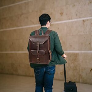 Handmade World Vintage Full Grain 16 Inch Leather Laptop Backpack Casual Bookbag Daypack Camping Travel Rucksack Knapsack For Men Women