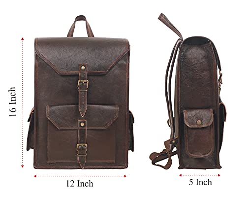 Handmade World Vintage Full Grain 16 Inch Leather Laptop Backpack Casual Bookbag Daypack Camping Travel Rucksack Knapsack For Men Women