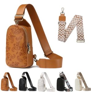 ai en jiu sling bag for women, crossbody fanny pack sling chest bag for women, leather sling daypack shoulder backpack with 2 adjustable straps (brown)
