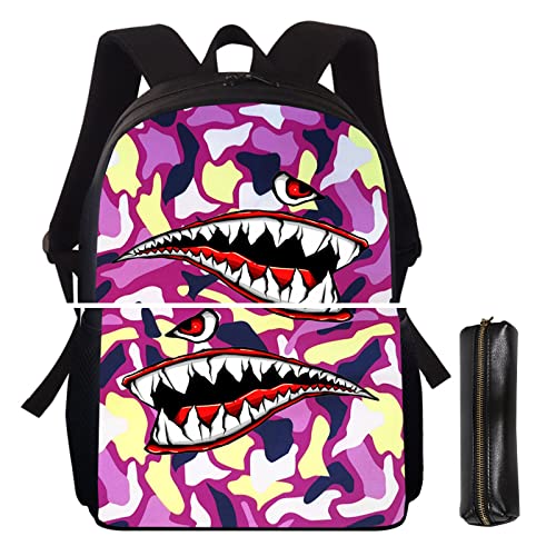 Unisex Cartoon Backpack, Fashion 3d Printing Oxford Laptop Bags, 16.5 Inches High Capacity With Pencil Case