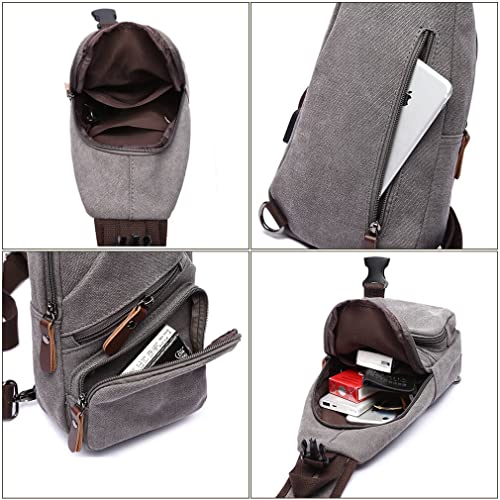 Canvas Sling Bag Crossbody Backpack Shoulder Casual Rucksack for Men Women Outdoor Cycling Hiking Travel Fishing Black