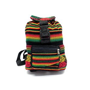 Mia Jewel Shop Mini Rasta Peruvian Tribal Print Striped Pattern Lightweight Drawstring Backpack Daypack - Handmade Bags Boho Accessories