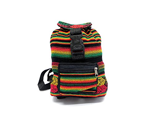 Mia Jewel Shop Mini Rasta Peruvian Tribal Print Striped Pattern Lightweight Drawstring Backpack Daypack - Handmade Bags Boho Accessories