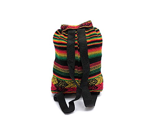 Mia Jewel Shop Mini Rasta Peruvian Tribal Print Striped Pattern Lightweight Drawstring Backpack Daypack - Handmade Bags Boho Accessories