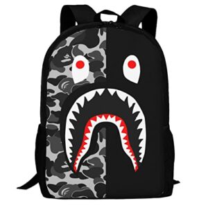 shark face camo gray backpack college ba&p_e bookbag 17 inch casual laptop daypack for school travel