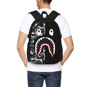 Shark Face Camo Gray Backpack College Ba&p_e Bookbag 17 Inch Casual Laptop Daypack For School Travel