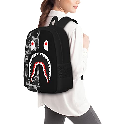 Shark Face Camo Gray Backpack College Ba&p_e Bookbag 17 Inch Casual Laptop Daypack For School Travel