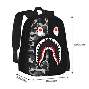 Shark Face Camo Gray Backpack College Ba&p_e Bookbag 17 Inch Casual Laptop Daypack For School Travel