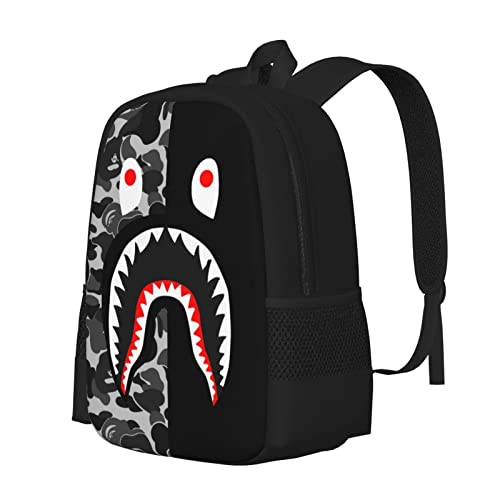 Shark Face Camo Gray Backpack College Ba&p_e Bookbag 17 Inch Casual Laptop Daypack For School Travel