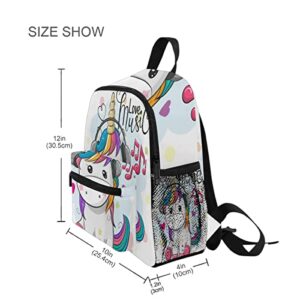 Cute Kid's Toddler Backpack Unicorn Schoolbag for Boys Girls,Kindergarten Children Bag Preschool Nursery Travel Bag with Chest Clip(Music Floral Unicorn)