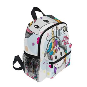 Cute Kid's Toddler Backpack Unicorn Schoolbag for Boys Girls,Kindergarten Children Bag Preschool Nursery Travel Bag with Chest Clip(Music Floral Unicorn)