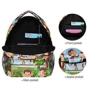 Funny Animal Monkey Banana School Backpack for Teens Girls Kids Boys, Tropical Forest Women Men Adult 15 in Laptop Backpack Casual Elementary Student College Bookbag Travel Hiking Camping Daypack