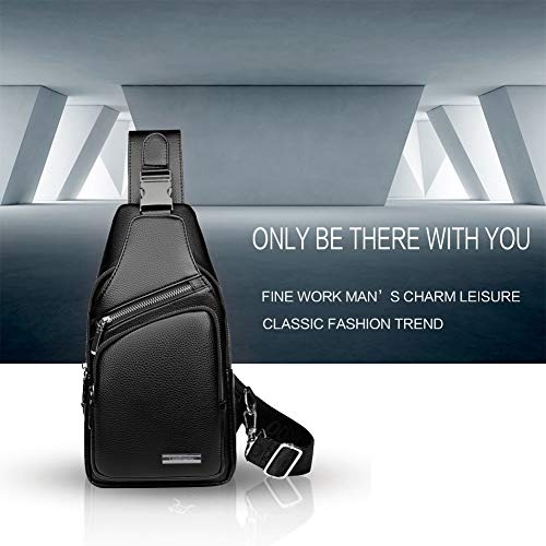 Leathario Leather Sling Bag For Men Chest Crossbody Shoulder Backpack Small Daypack Multipurpose Casual Travel