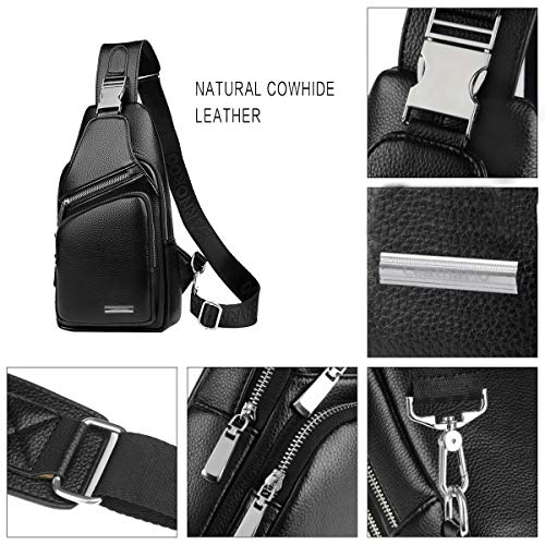 Leathario Leather Sling Bag For Men Chest Crossbody Shoulder Backpack Small Daypack Multipurpose Casual Travel