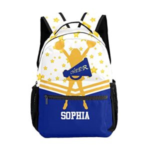 sunfancycustom custom blue gold cheer cheerleader personalized causual shoulder bag sports leisure camping backpack for women men