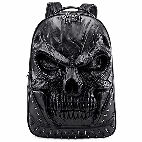 XUANNIAO 3D PU Leather Skull Backpack - Back Packs Steam Punk Rivet Personality Travel Bagpack College/High School Bags Bookbag School Computer Bag Laptop Backpack For Teenagers Men and Women