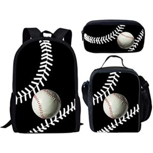 dellukee middle school backpack set for boys fashion lunch bag pencil bags book bag baseball print