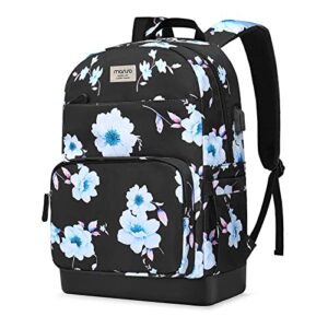 mosiso 15.6-16 inch 20l laptop backpack for women girls, polyester anti-theft casual daypack bag with luggage strap&usb charging port, sampaguita flower travel business college school bookbag, black