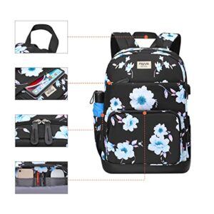 MOSISO 15.6-16 inch 20L Laptop Backpack for Women Girls, Polyester Anti-Theft Casual Daypack Bag with Luggage Strap&USB Charging Port, Sampaguita Flower Travel Business College School Bookbag, Black