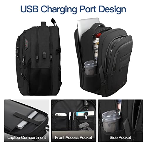 Backpack, Travel Backpack, Laptop Backpack, Durable 17 Inch Extra Large TSA Computer Backpacks with USB Charging Port, 40L High Capacity Water Resistant TSA Carry on Computer Business Bag, Black