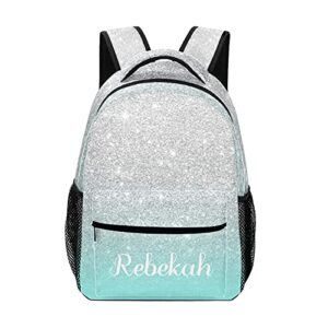 eiis silver glitter ombre teal ocean students personalized school backpack for kid-boy /girl primary daypack travel bookbag, one size (p22889)