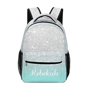 Eiis Silver Glitter Ombre Teal Ocean Students Personalized School Backpack for Kid-Boy /Girl Primary Daypack Travel Bookbag, One Size (P22889)